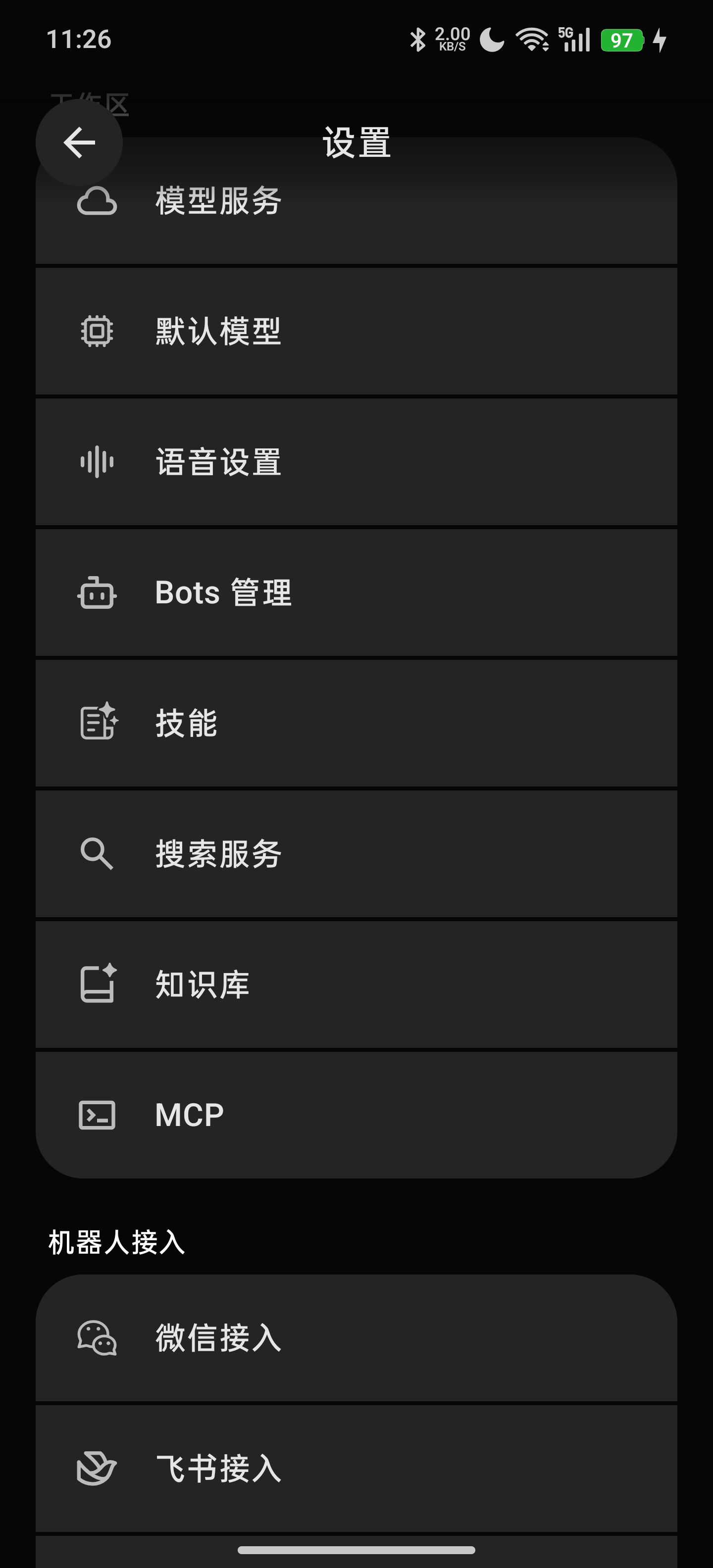 BotHub Android 深色设置界面